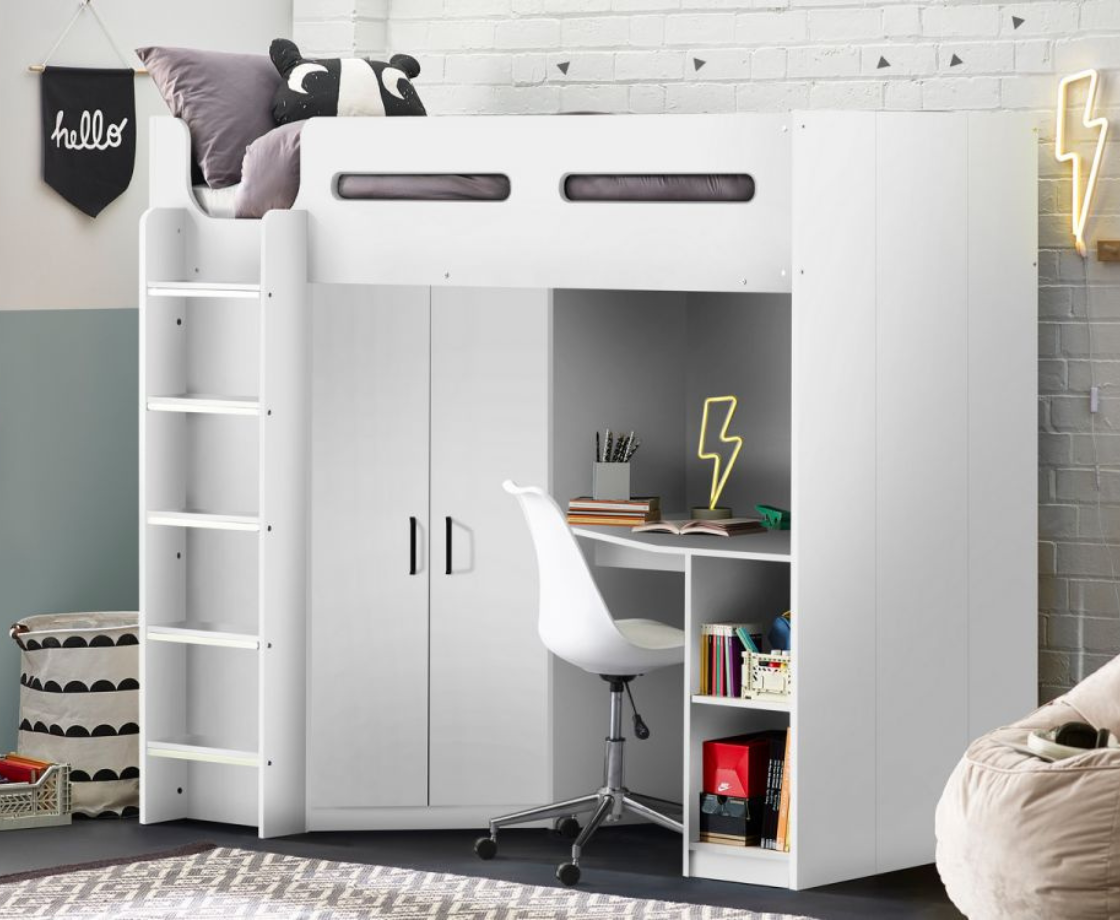 White high sleeper bed with desk deals