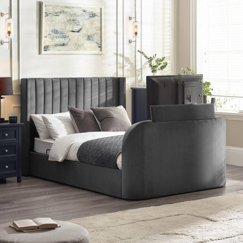 Klay 4ft6 Side Lift Ottoman TV Bed - Dark Grey