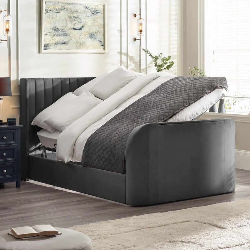 Klay 4ft6 Side Lift Ottoman TV Bed - Dark Grey