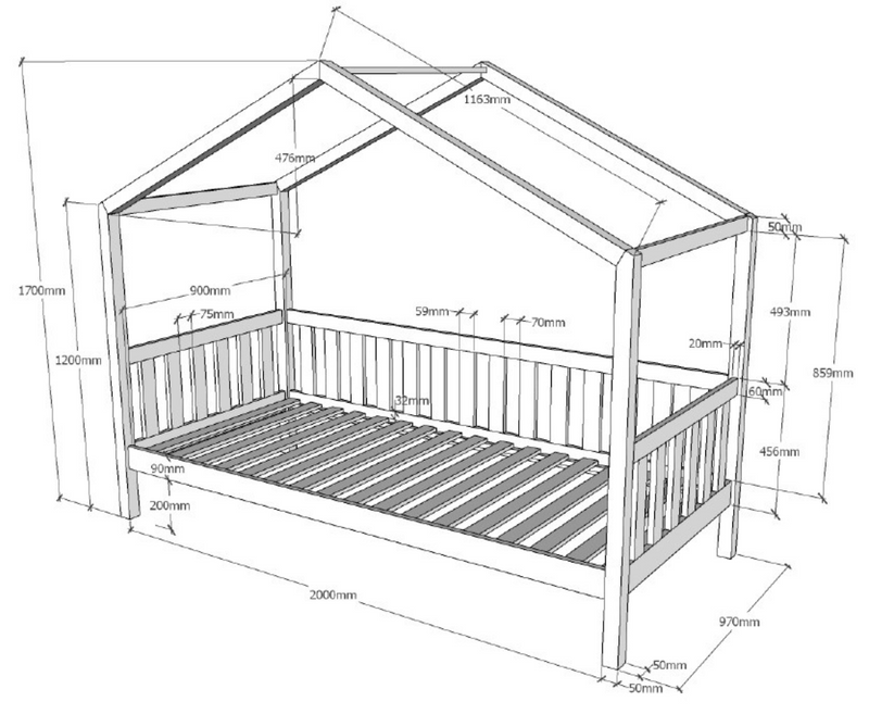 Dally House Bed with Gate 90x200cm - Anthracite