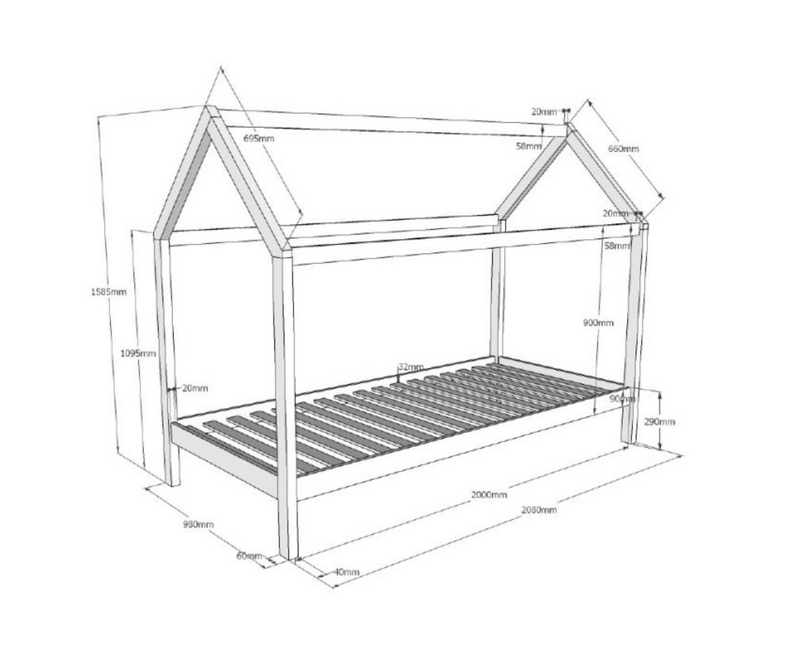 Dally House Bed 90x200cm - White