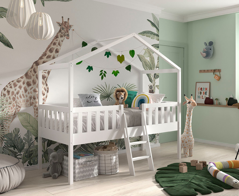 Dally House Bed with Ladder 90x200cm - White