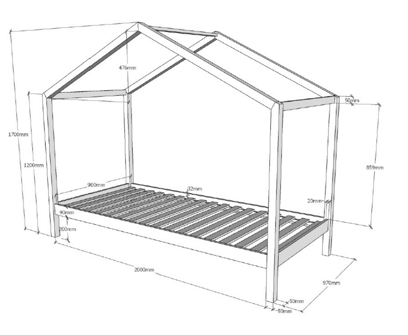 Dally House Bed without Gate 90x200cm - White