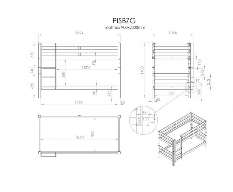 Funkie Bunk Bed 140cm - White