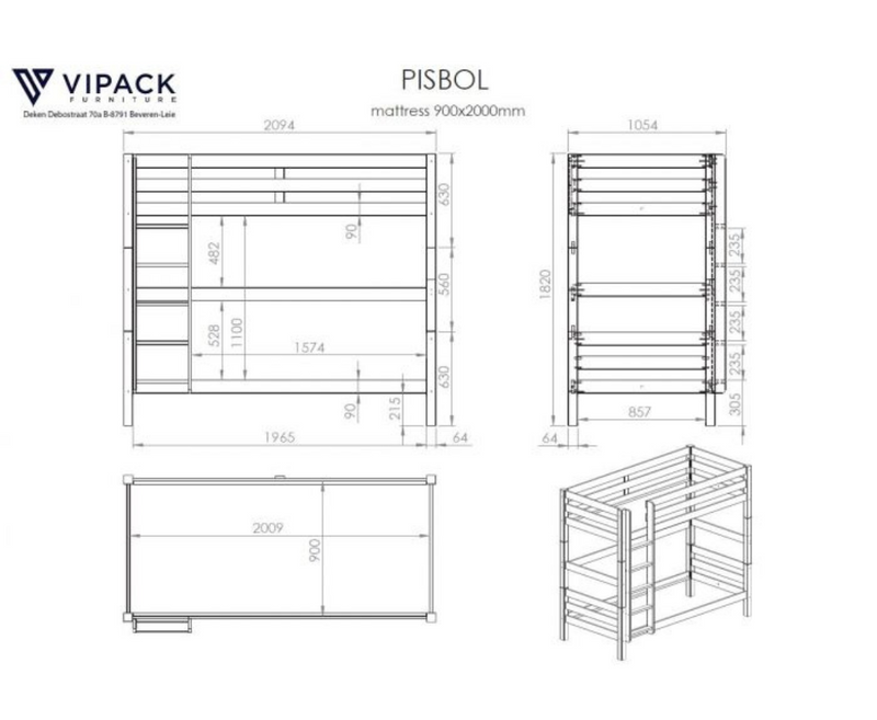 Funkie Bunk Bed 180cm - Natural