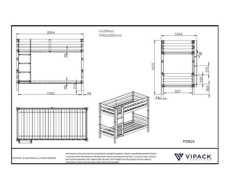 Funkie Bunk Bed 160cm - Grey
