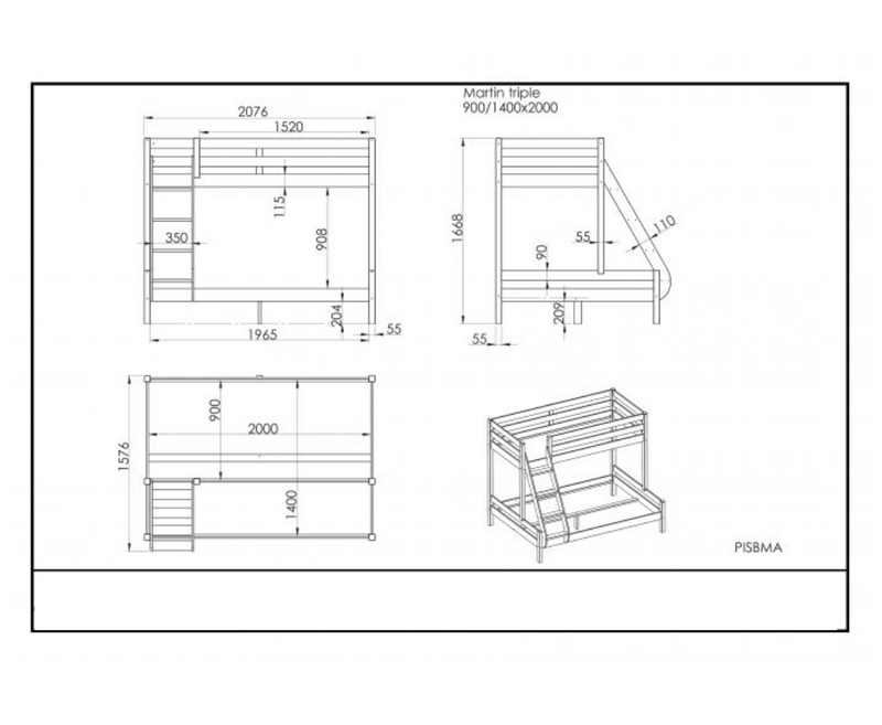 Funkie Martin Family Bed - Grey