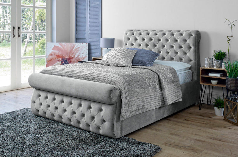 Alicante 3ft Single Ottoman Bed Frame- Velvet Silver