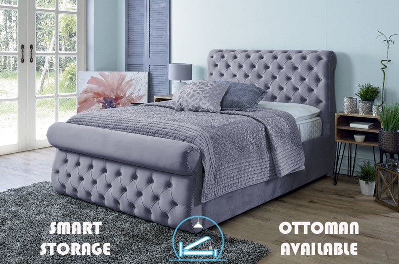 Alicante 6ft Superking Ottoman Bed Frame- Velvet Steel
