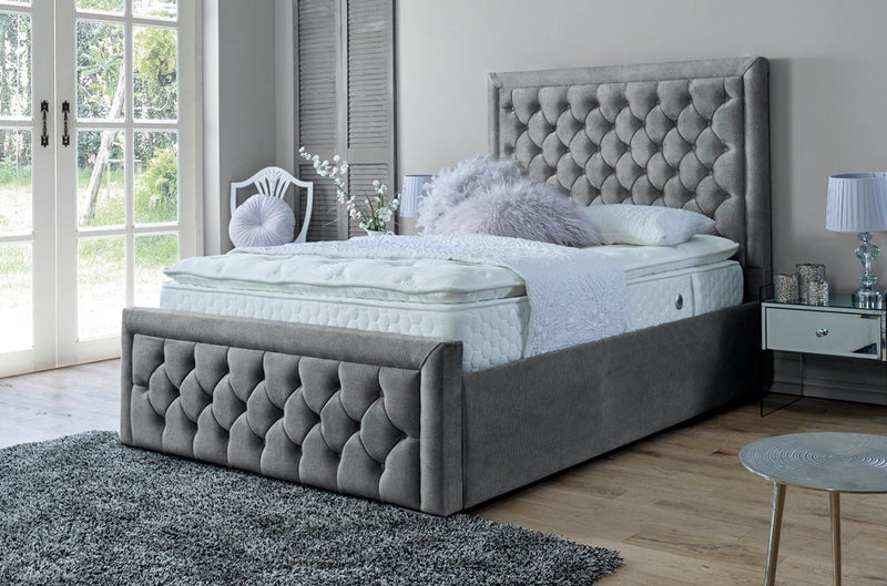 Lewis 5ft Kingsize Ottoman Bed Frame Velvet Silver
