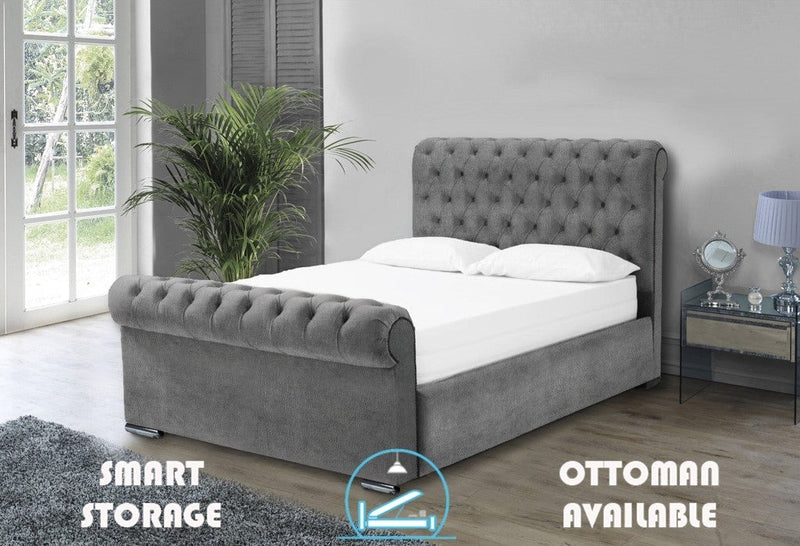 Benito 5ft Kingsize Ottoman Bed Frame- Velvet Silver