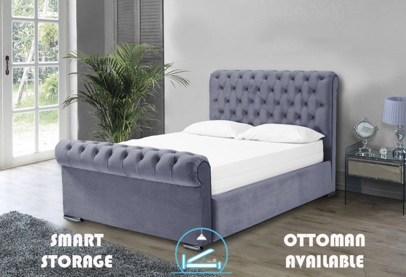 Benito 5ft Kingsize Ottoman Bed Frame- Velvet Silver