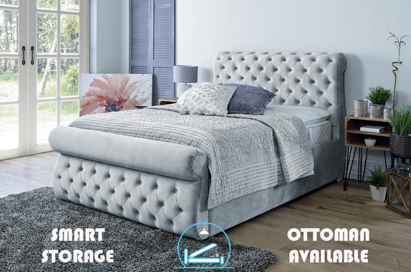 Alicante 3ft Single Ottoman Bed Frame- Naples Silver