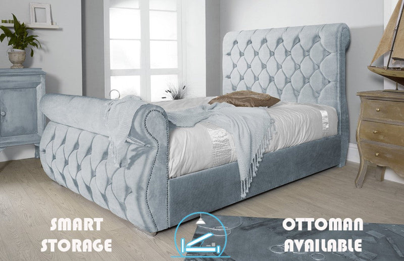 Chester 3ft Single Ottoman Bed Frame- Velvet Steel