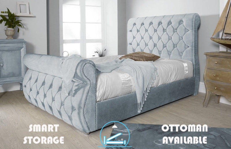 Chester 6ft Superking Ottoman Bed Frame- Velvet Blue