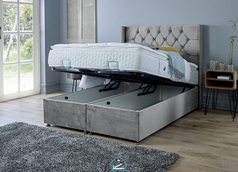 Marlon 3ft Single Ottoman Bed Frame- Velvet Beige