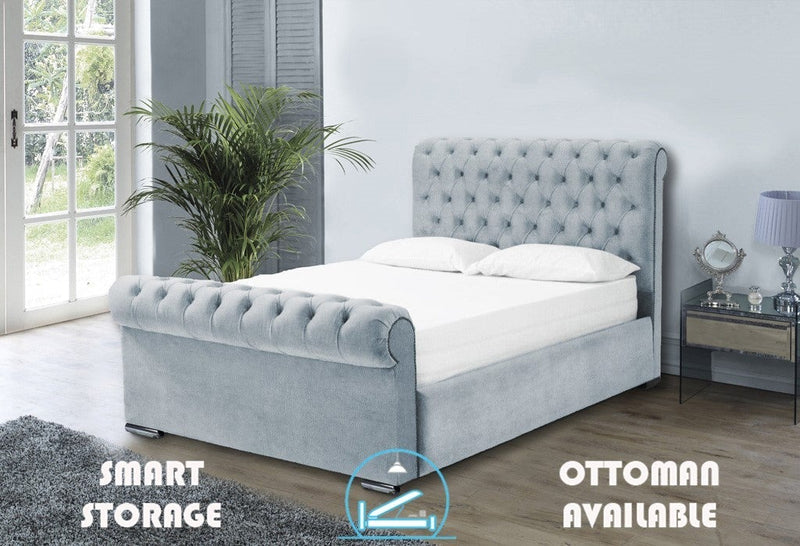 Benito 5ft Kingsize Ottoman Bed Frame- Velvet Silver