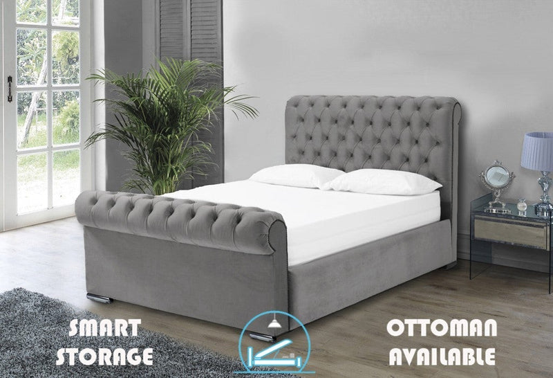 Benito 5ft Kingsize Ottoman Bed Frame- Velvet Silver