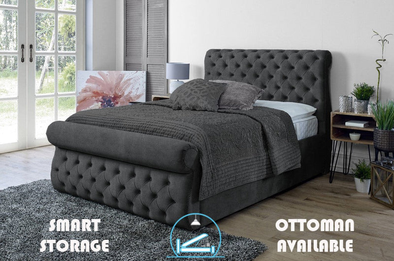 Alicante 6ft Superking Ottoman Bed Frame- Velvet Silver
