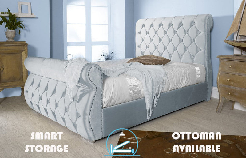 Chester 6ft Superking Ottoman Bed Frame- Velvet Blue