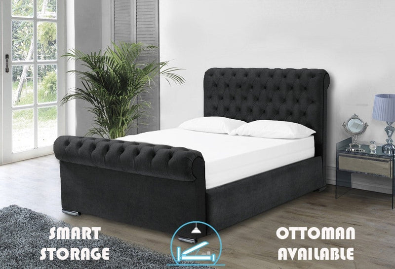 Benito 5ft Kingsize Ottoman Bed Frame- Velvet Silver