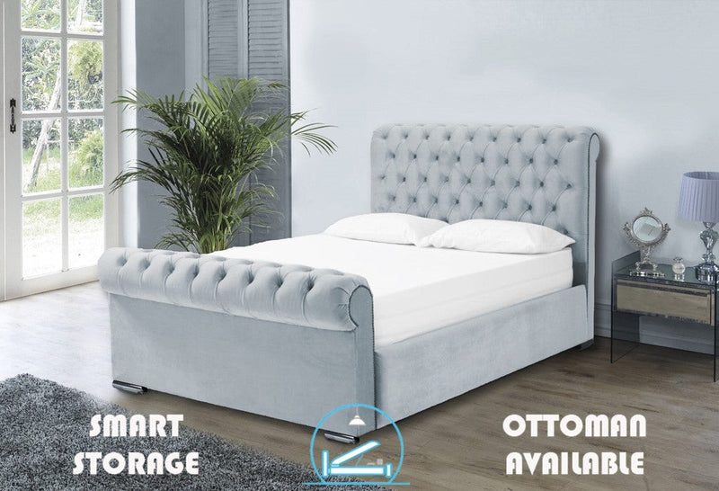 Benito 5ft Kingsize Ottoman Bed Frame- Velvet Silver