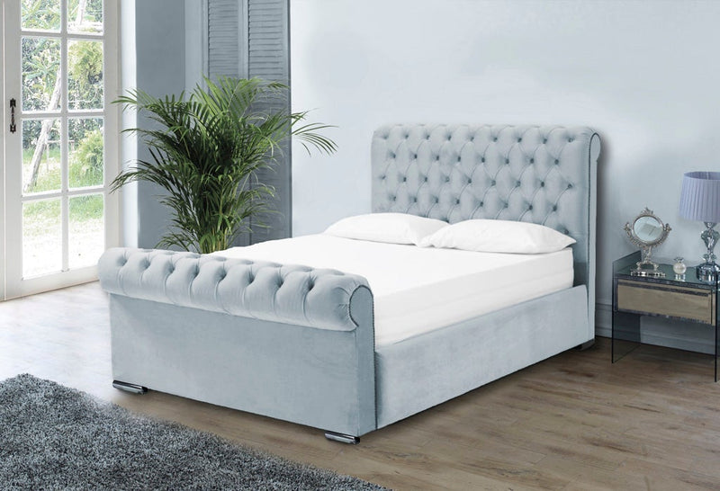 Benito 5ft Kingsize Ottoman Bed Frame- Velvet Silver