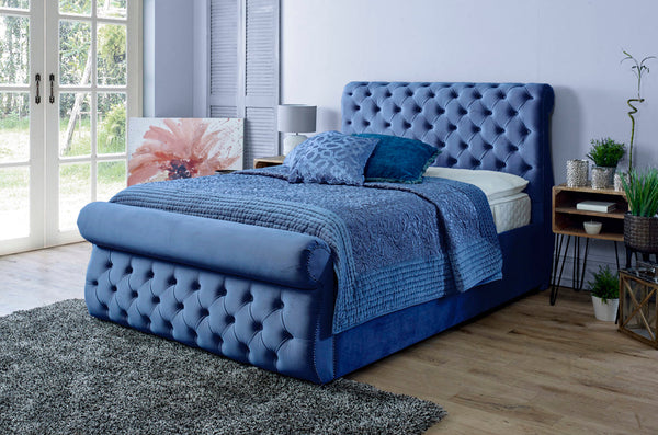 Alicante 6ft Superking Ottoman Bed Frame- Velvet Blue