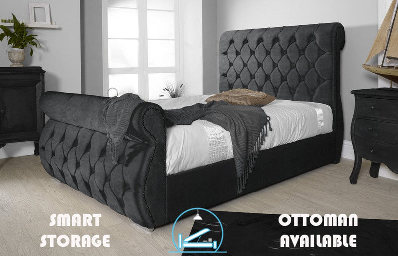 Chester 4ft Ottoman Bed Frame- Velvet Steel