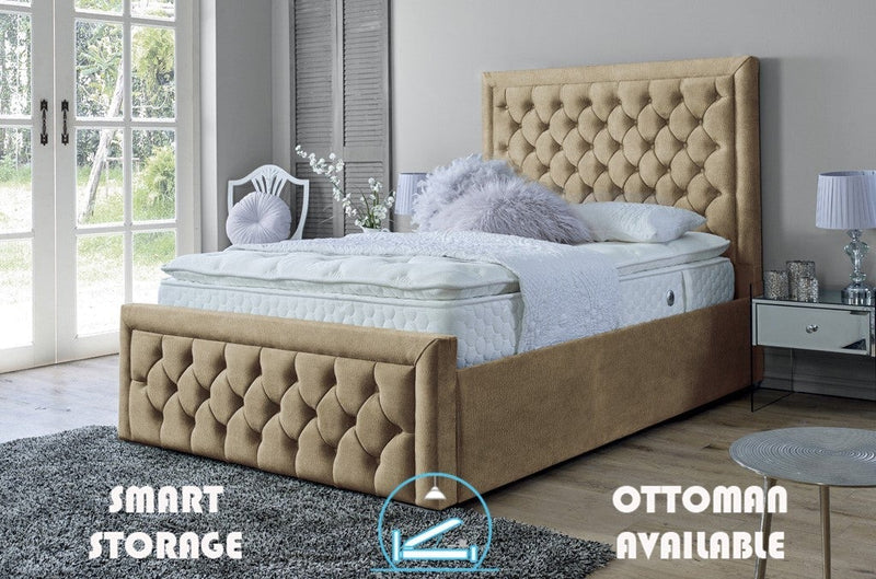 Lewis 5ft Kingsize Ottoman Bed Frame- Velvet Beige