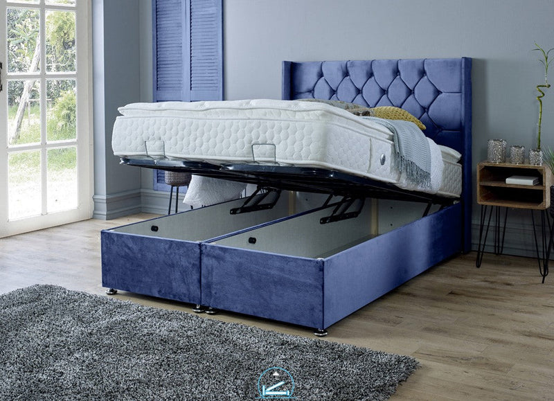 Marlon 3ft Single Ottoman Bed Frame- Velvet Blue