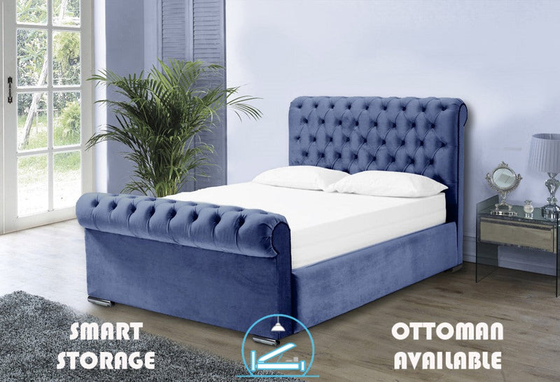 Benito 5ft Kingsize Bed Frame- Velvet Blue