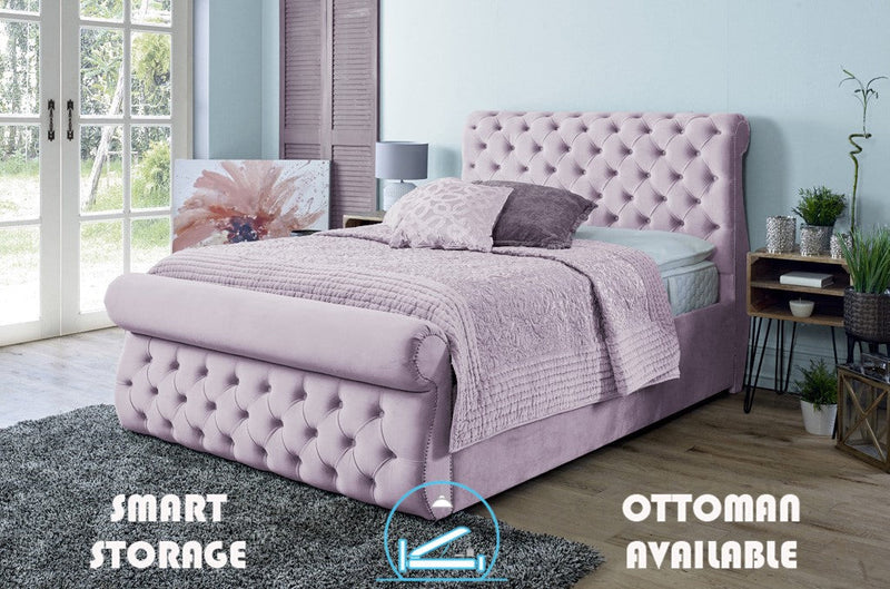 Alicante 3ft Single Ottoman Bed Frame- Velvet Pink