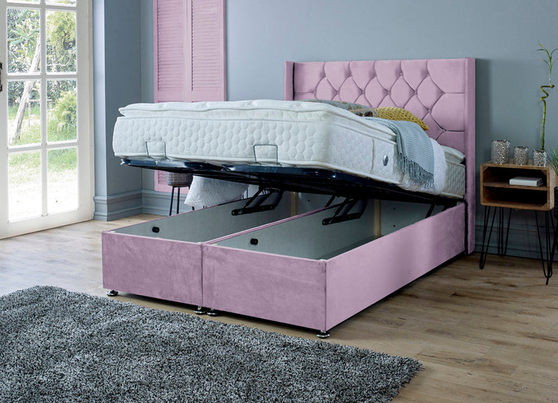 Marlon 6ft Superking Ottoman Bed Frame- Velvet Pink
