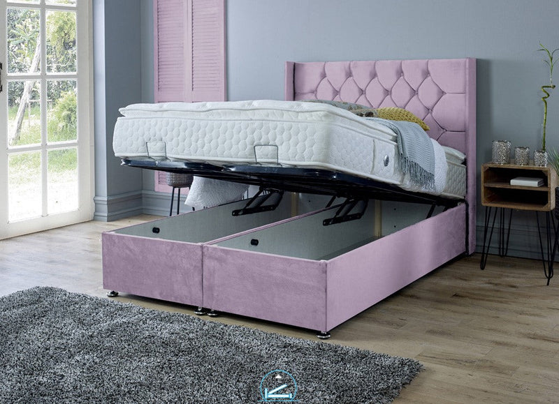 Marlon 4ft Ottoman Bed Frame- Velvet Pink