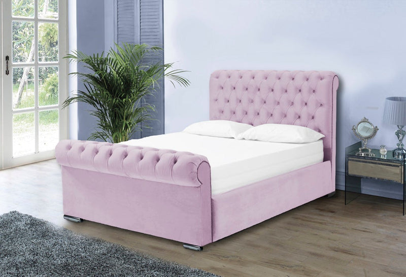 Benito 5ft Kingsize Ottoman Bed Frame- Velvet Pink