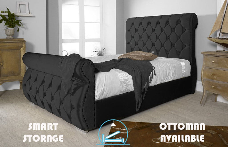 Chester 3ft Single Ottoman Bed Frame- Velvet Steel
