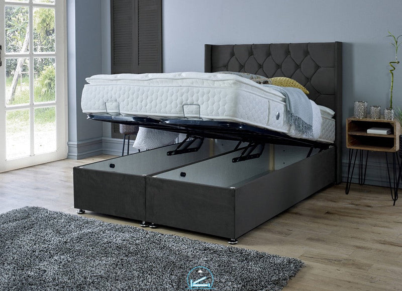 Marlon 4ft 6 Ottoman Bed Frame- Velvet Beige
