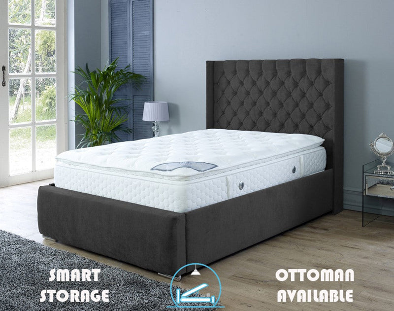 Rose 6ft Superking Ottoman Bed Frame- Velvet Silver