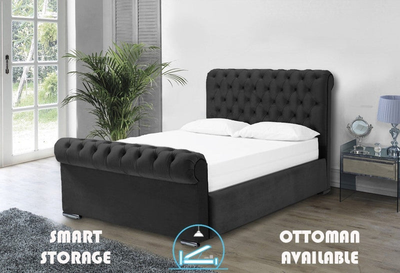 Benito 5ft Kingsize Ottoman Bed Frame- Velvet Silver