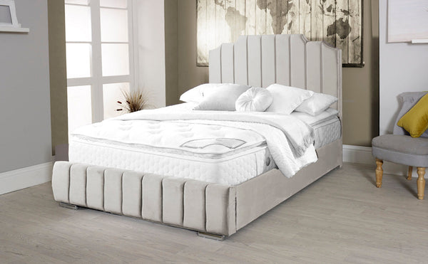 Art Deco 4ft 6 Ottoman Bed Frame- Velvet Beige