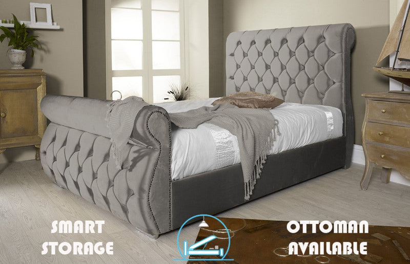 Chester 4ft Ottoman Bed Frame- Velvet Silver