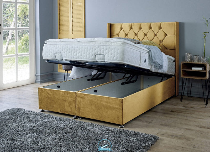 Marlon 3ft Single Ottoman Bed Frame- Velvet Beige