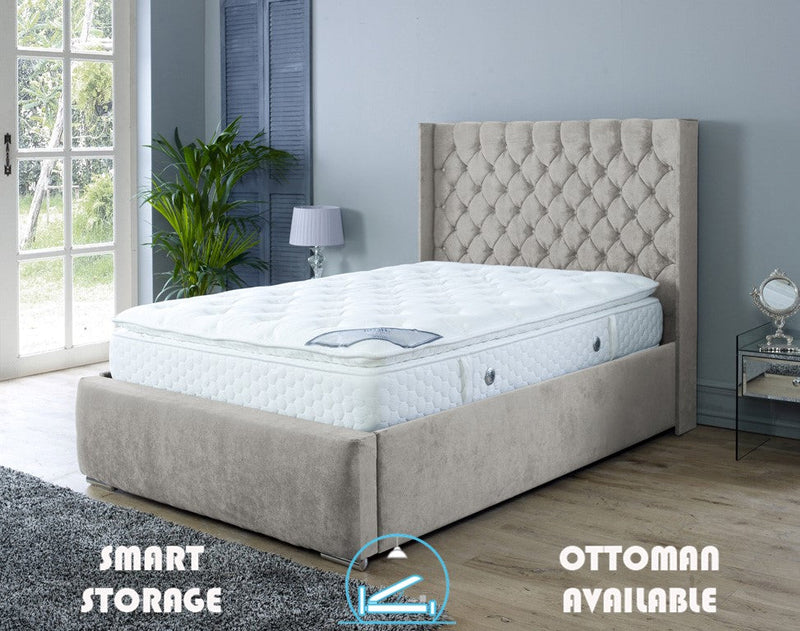 Rose 3ft Single Ottoman Bed Frame- Velvet Silver