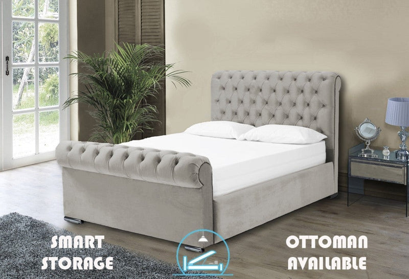 Benito 5ft Kingsize Ottoman Bed Frame- Velvet Silver