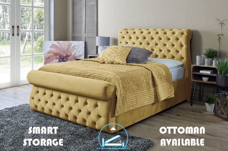 Alicante 4ft 6 Ottoman Bed Frame- Velvet Mustard