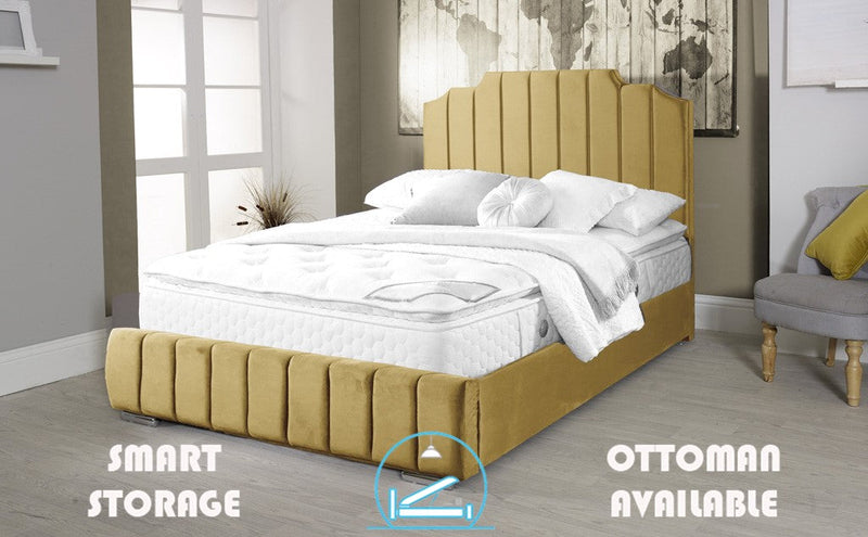 Art Deco 5ft Kingsize Bed Frame- Velvet Beige