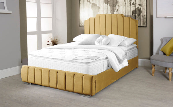 Art Deco 4ft 6 Ottoman Bed Frame- Velvet Mustard
