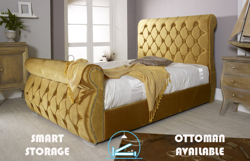Chester 6ft Superking Ottoman Bed Frame- Velvet Mustard