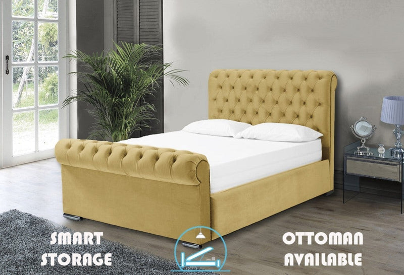 Benito 3ft Single Ottoman Bed Frame- Velvet Mustard